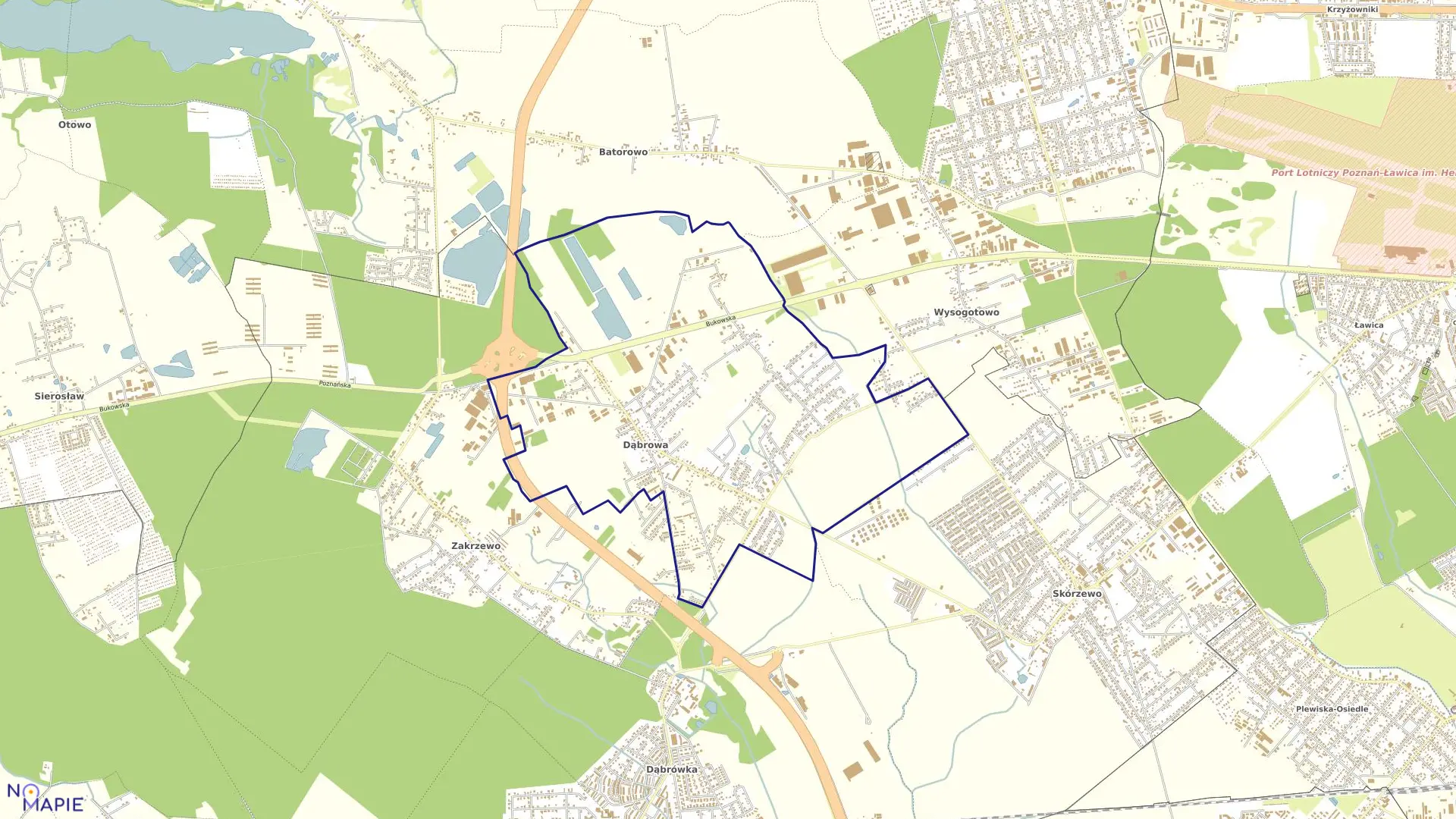 Mapa obrębu DĄBROWA w gminie Dopiewo