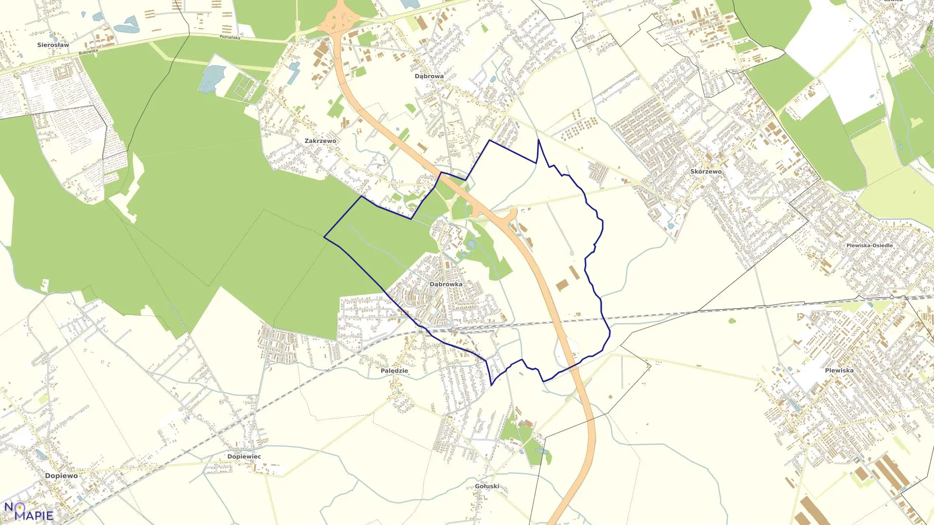 Mapa obrębu DĄBRÓWKA w gminie Dopiewo