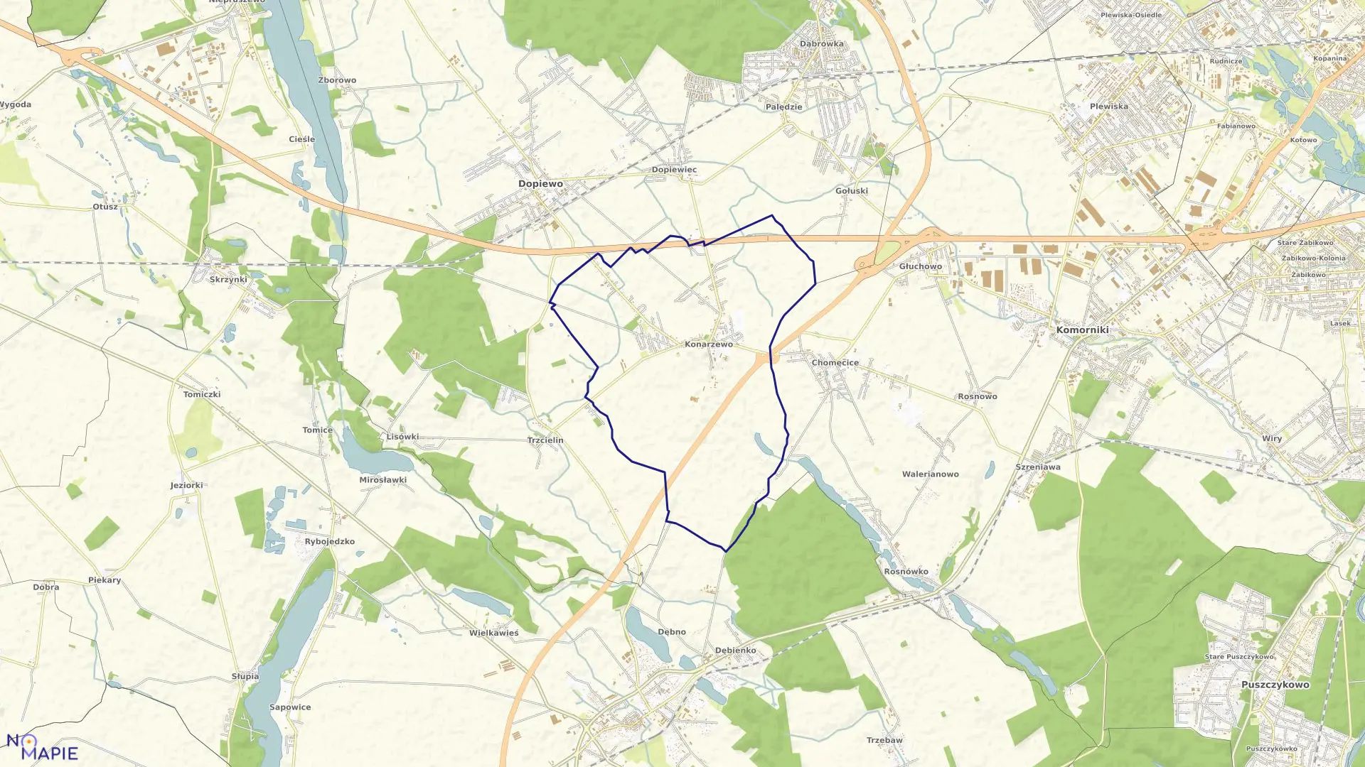 Mapa obrębu KONARZEWO w gminie Dopiewo