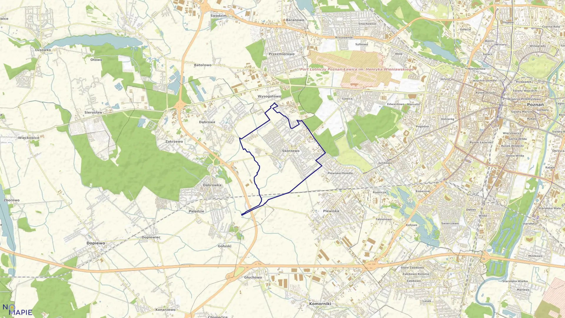 Mapa obrębu SKÓRZEWO w gminie Dopiewo