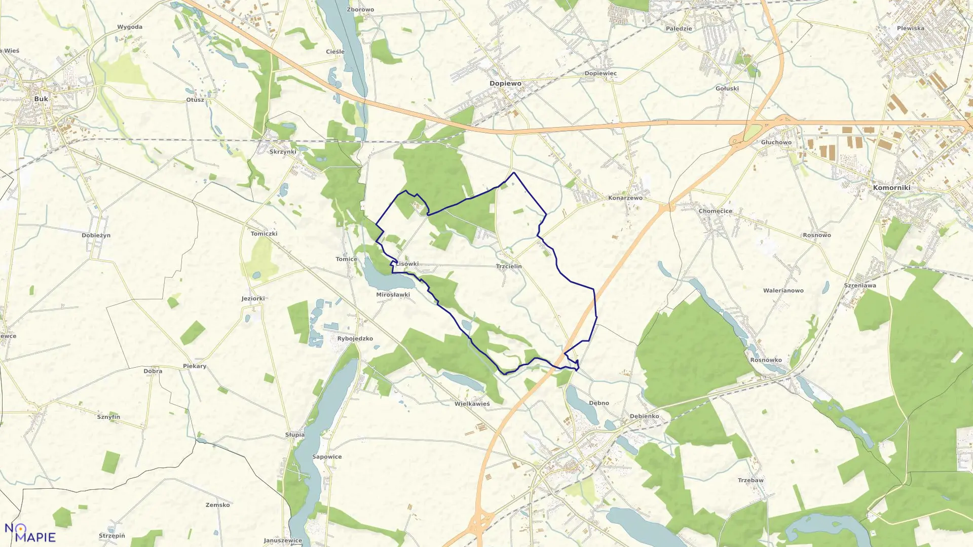 Mapa obrębu TRZCIELIN w gminie Dopiewo